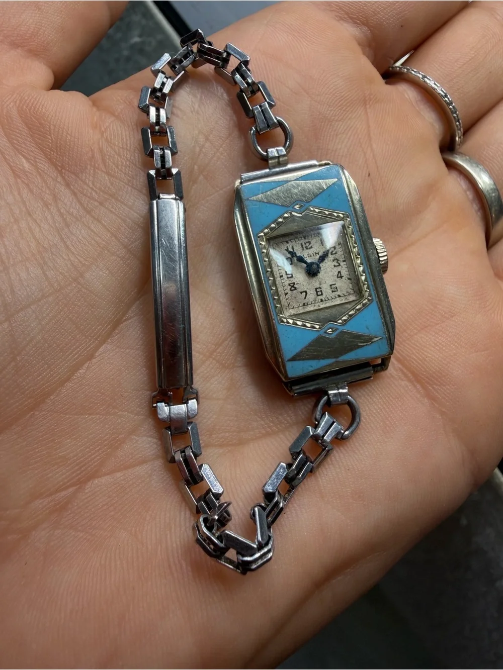 1930 Elgin Madame Louise Boulanger Parisienne 14K GF Enameled Cocktail Watch